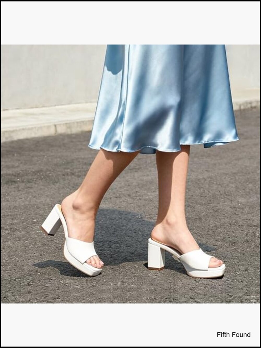 Platform Block Heel Mule Sandals, Square Toe Ankle Strap Slip On Heels - Picture 3 of 7